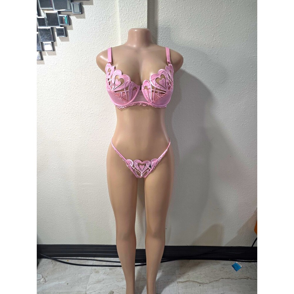 Honey Birdette Pink Mesh Sheer Underwired Unlined Balconette Bra Set 34DD